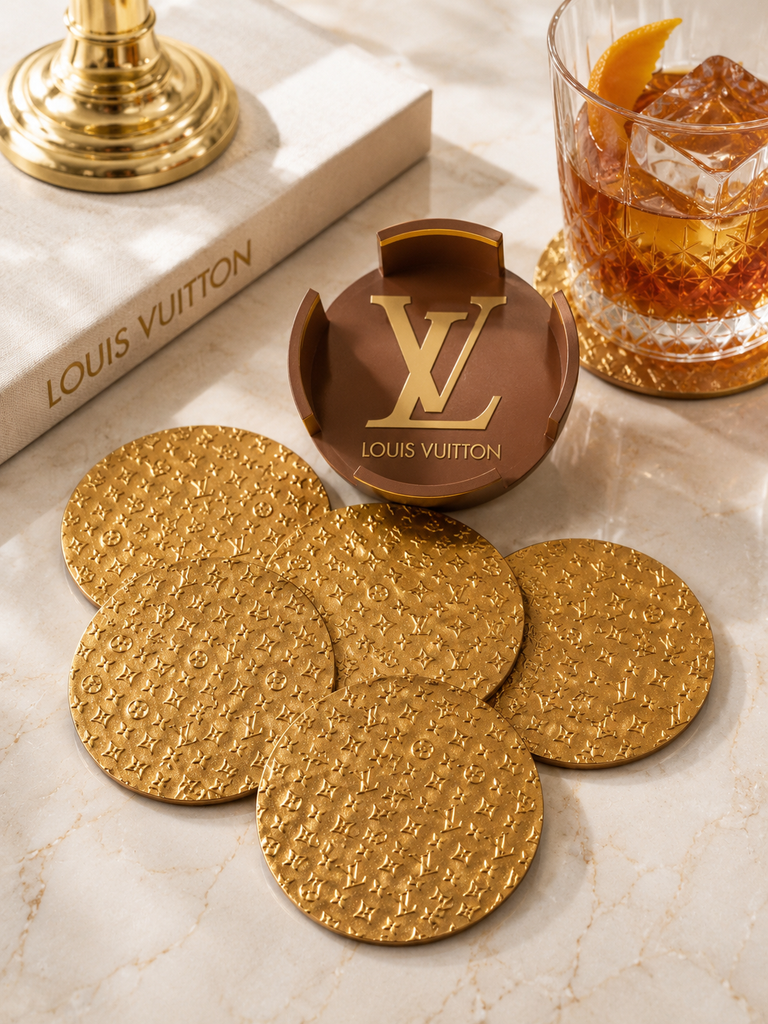Metallic gold 3D-printed decorative coaster set