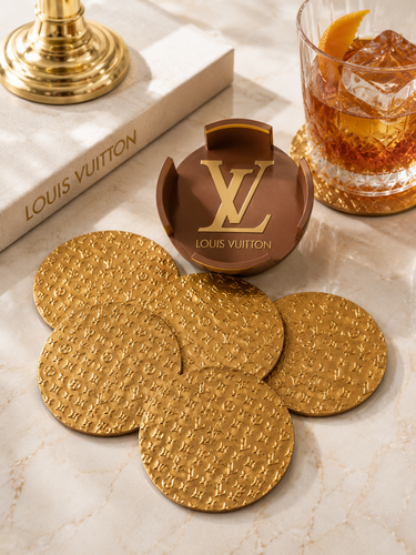 Metallic gold 3D-printed decorative coaster set