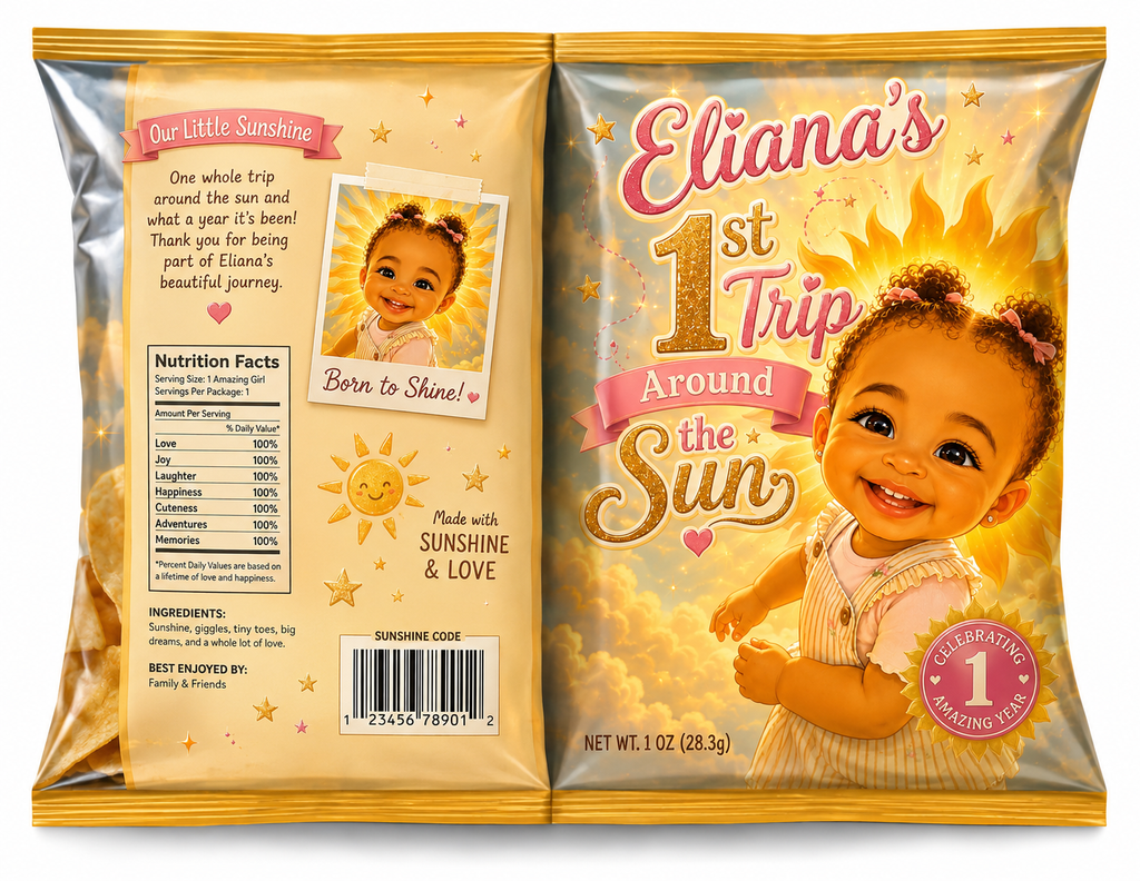 Custom celebration chip bag design by Haus of Opulence